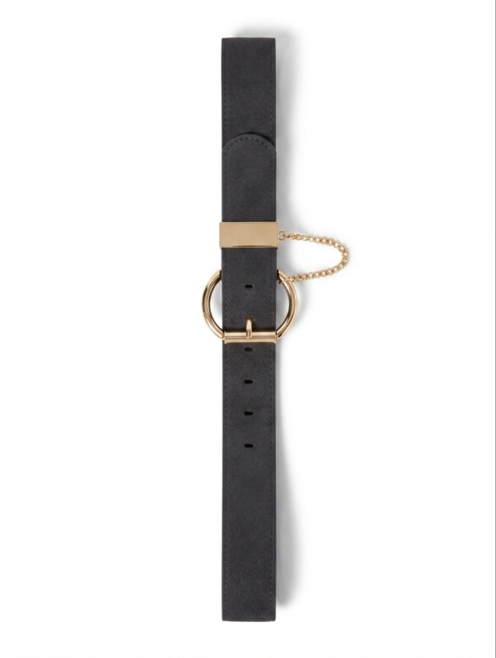 Black Suede Belt with Gold Ring & Chain Accent